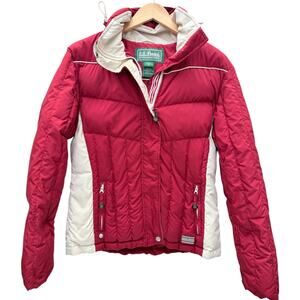 L.L. Bean Women’s Small Red Goose Down Puffer Jacket Hooded Winter Coat